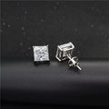 Princess Cut Moissanite Screw Back Stud Earrings – 925 Sterling Silver