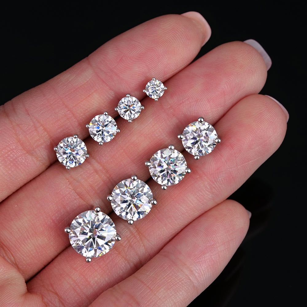 Round Cut Moissanite Screw Back Stud Earrings – 925 Sterling Silver