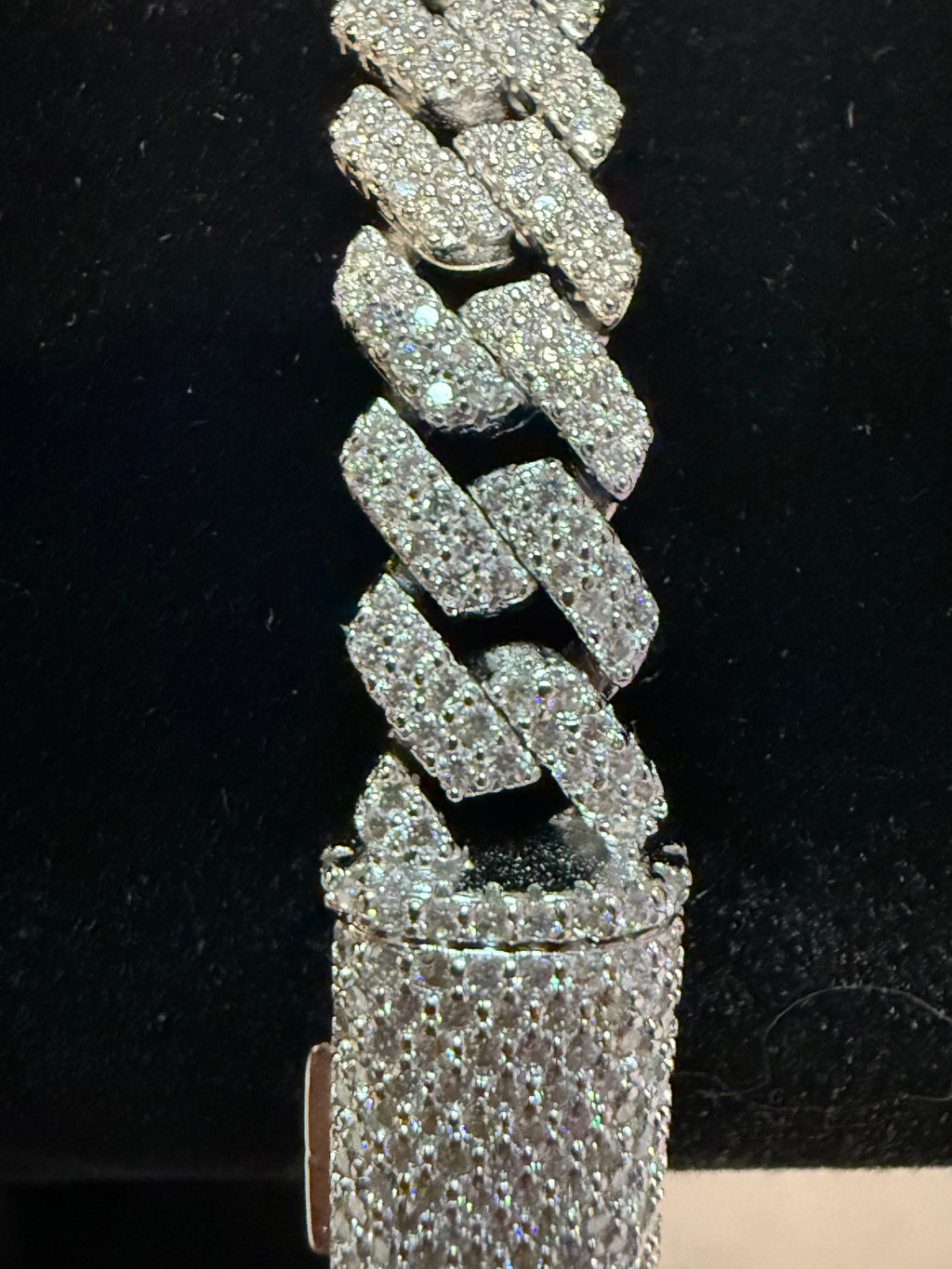 8MM Prong Cuban Link 2Row Moissanite S925 Sterling Silver Bracelet