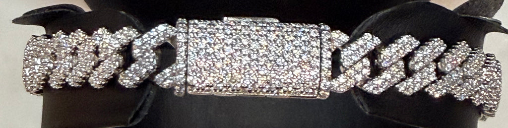 8MM Prong Cuban Link 2Row Moissanite S925 Sterling Silver Bracelet