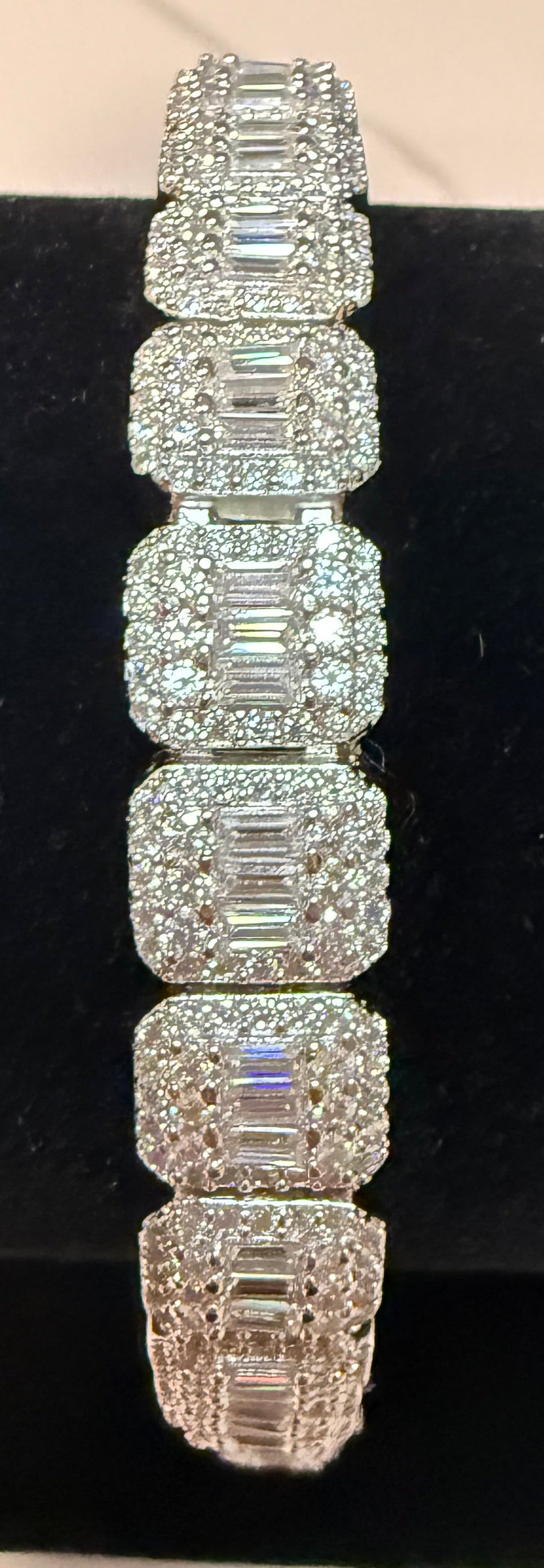 9MM Baguette Cluster Tennis Chain Bracelet 925 Sterling Silver Moissanite