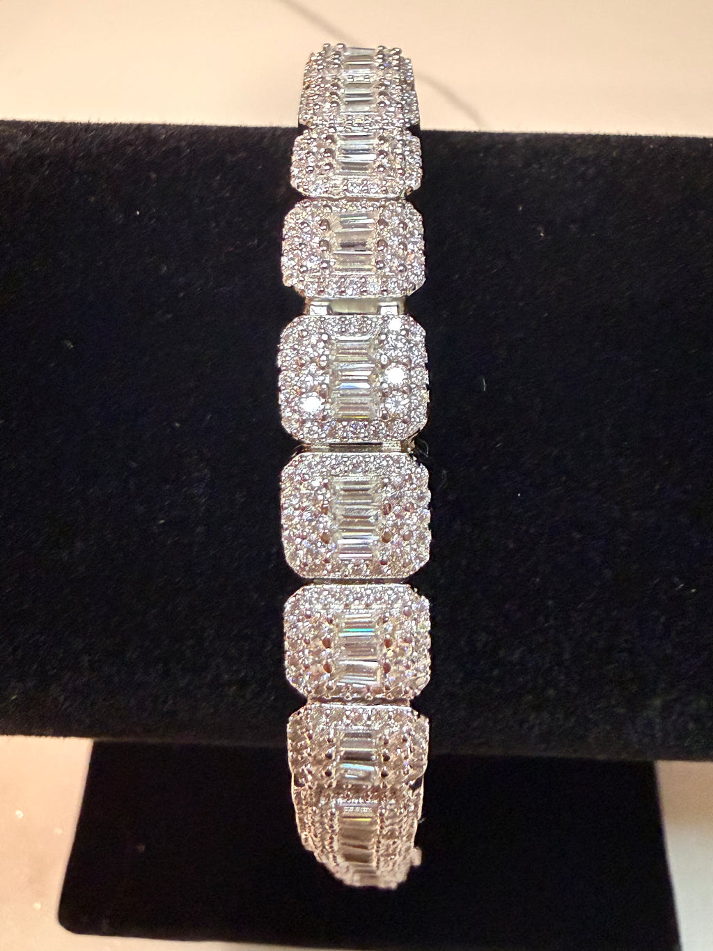 9MM Baguette Cluster Tennis Chain Bracelet 925 Sterling Silver Moissanite