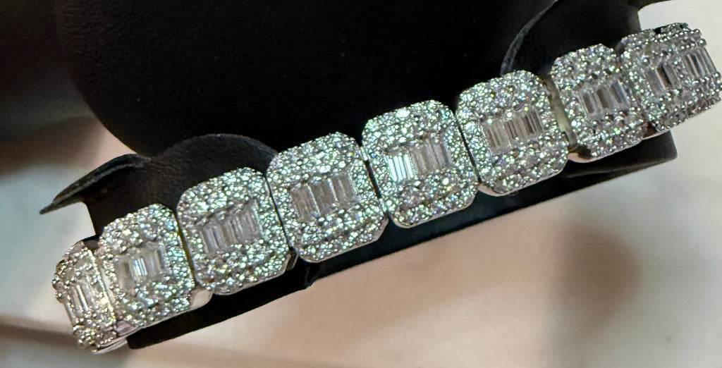 9MM Baguette Cluster Tennis Chain Bracelet 925 Sterling Silver Moissanite