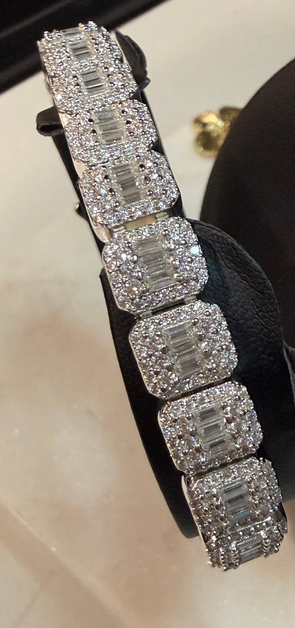 9MM Baguette Cluster Tennis Chain Bracelet 925 Sterling Silver Moissanite