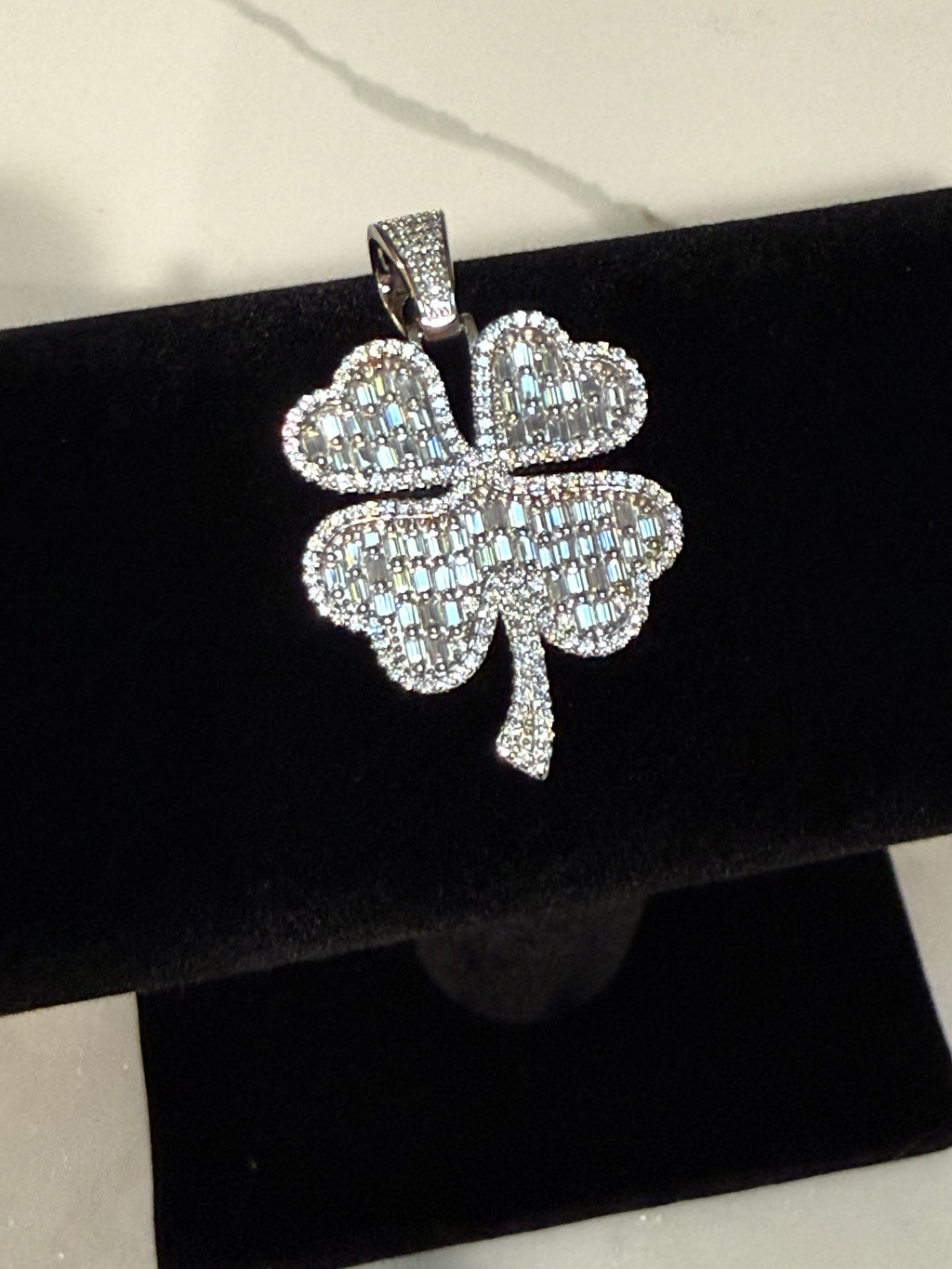 Clover Leaf Baguette Cut Moissanite Pendant 925 Sterling Silver