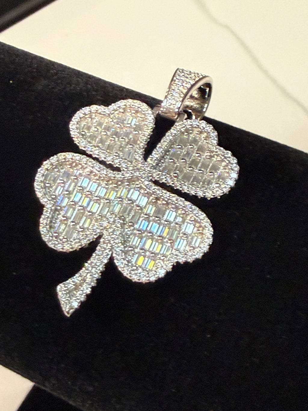 Clover Leaf Baguette Cut Moissanite Pendant 925 Sterling Silver