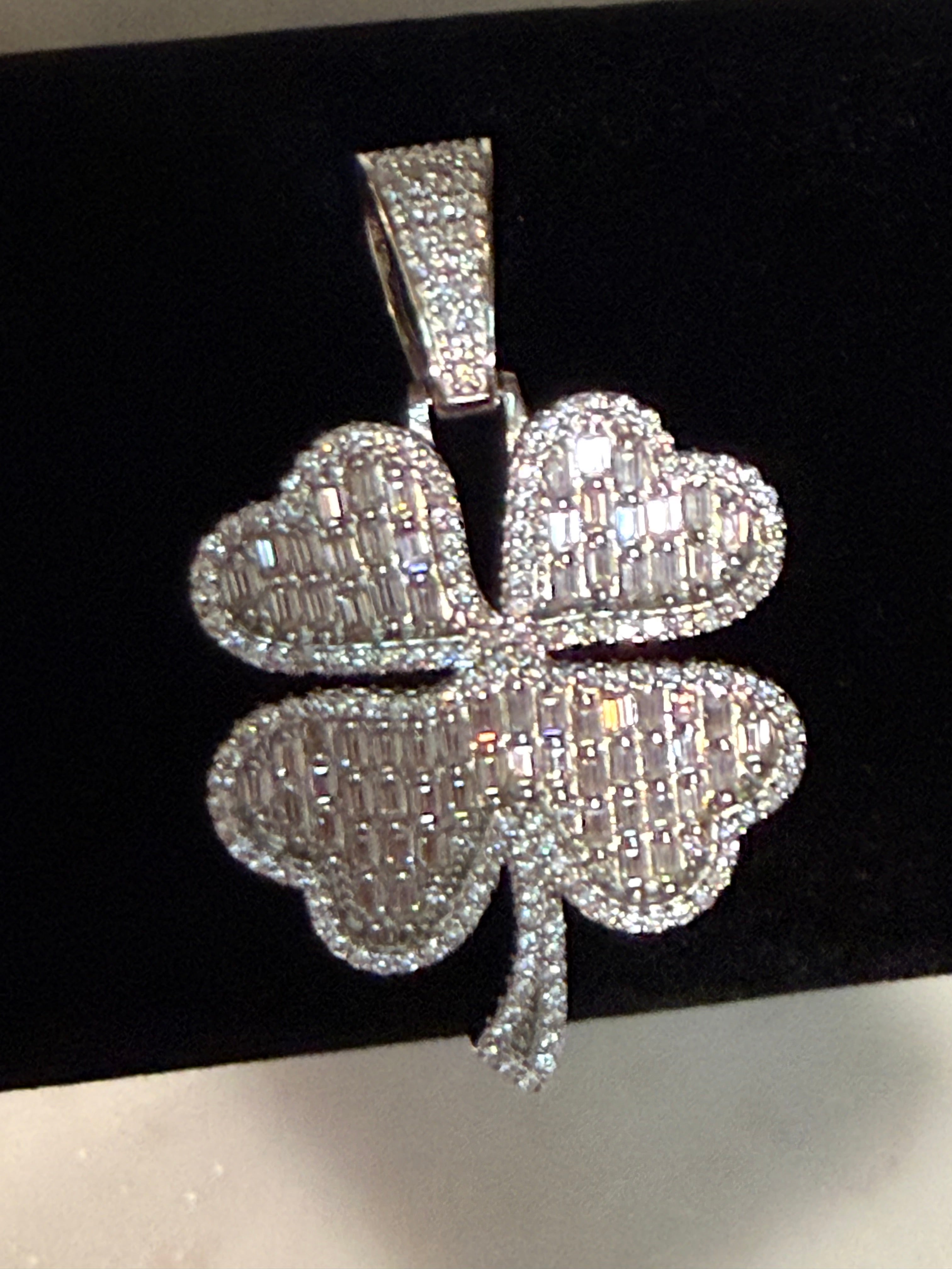 Clover Leaf Baguette Cut Moissanite Pendant 925 Sterling Silver