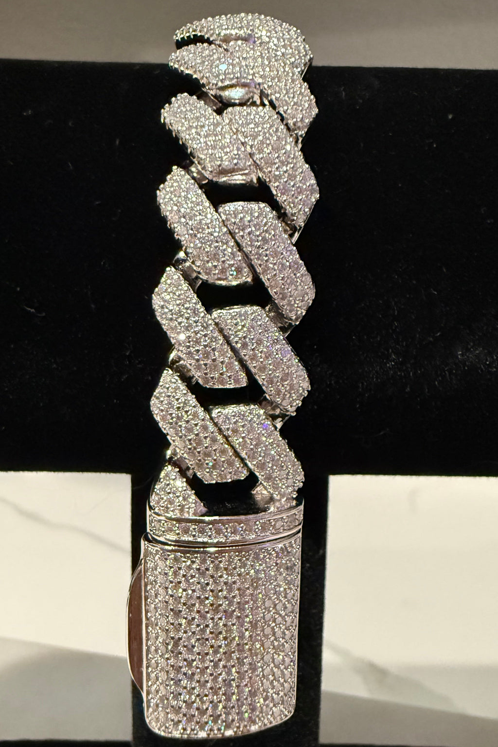 15MM White S925 Sterling Silver Moissanite Diamond Miami Cuban Link Bracelet