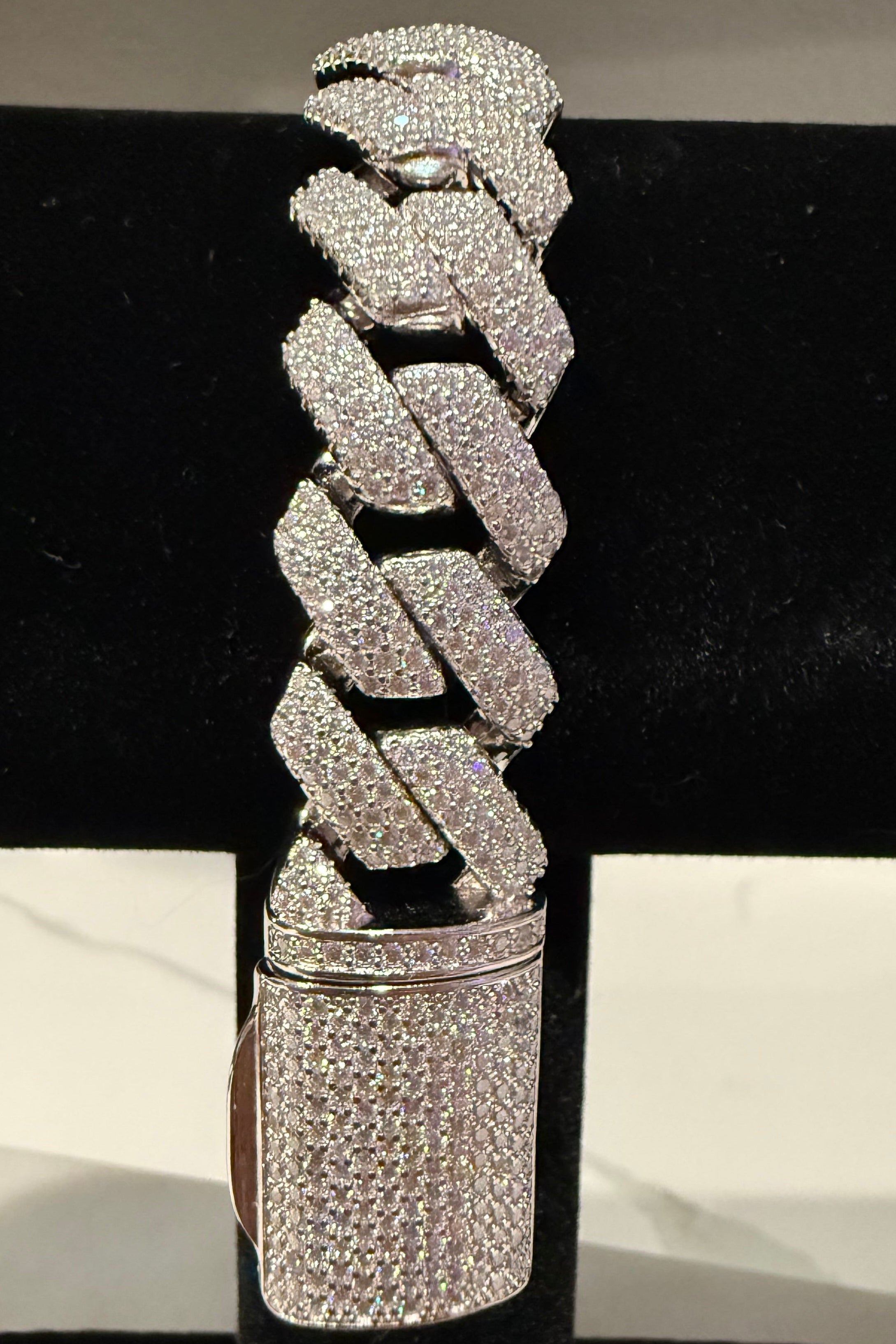 15MM White S925 Sterling Silver Moissanite Diamond Miami Cuban Link Bracelet