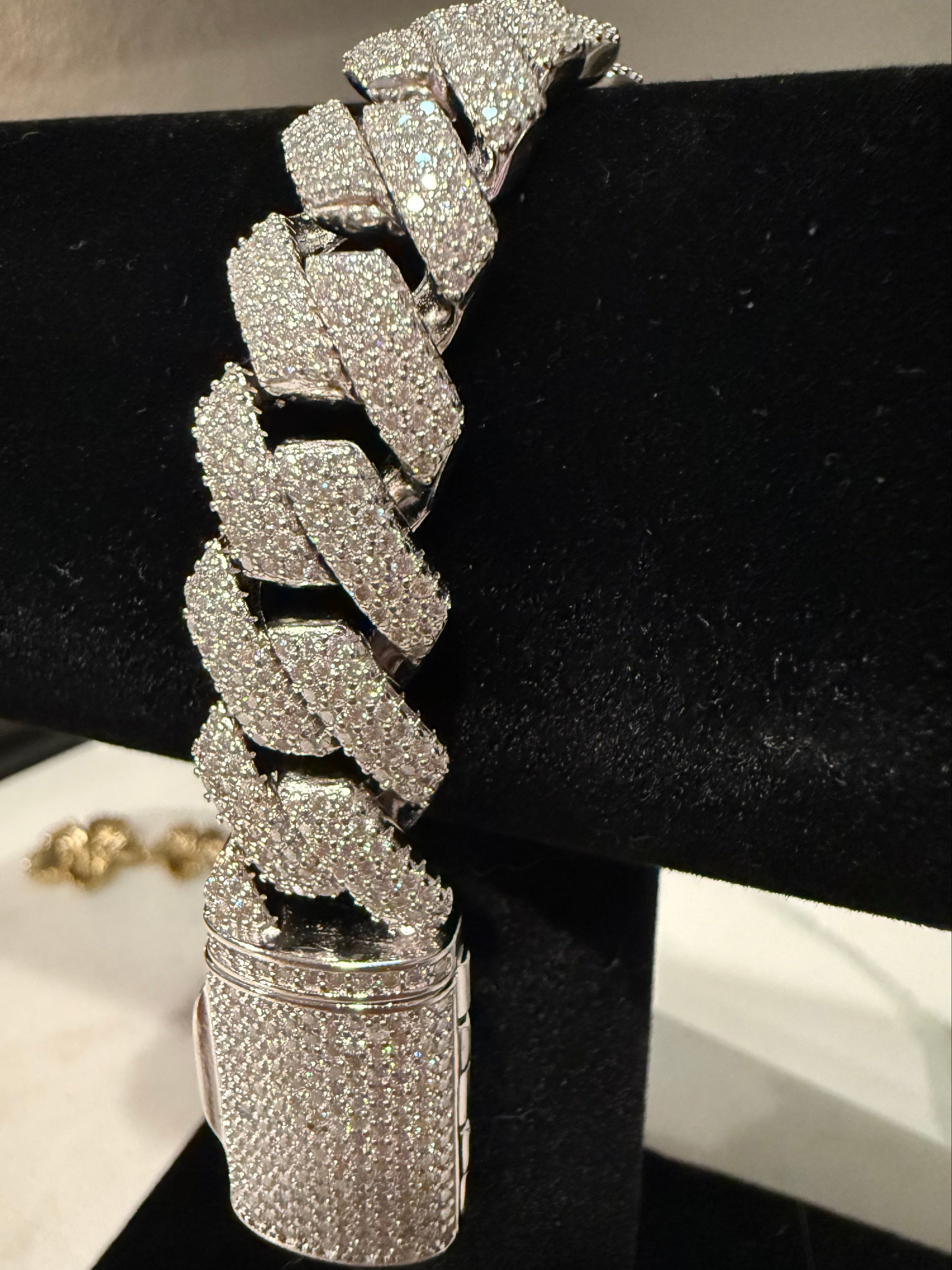 15MM White S925 Sterling Silver Moissanite Diamond Miami Cuban Link Bracelet