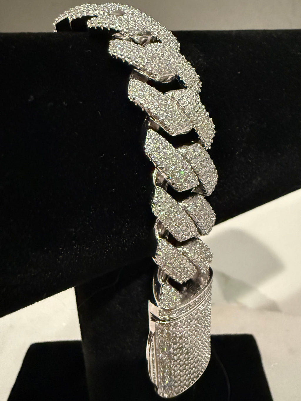 15MM White S925 Sterling Silver Moissanite Diamond Miami Cuban Link Bracelet