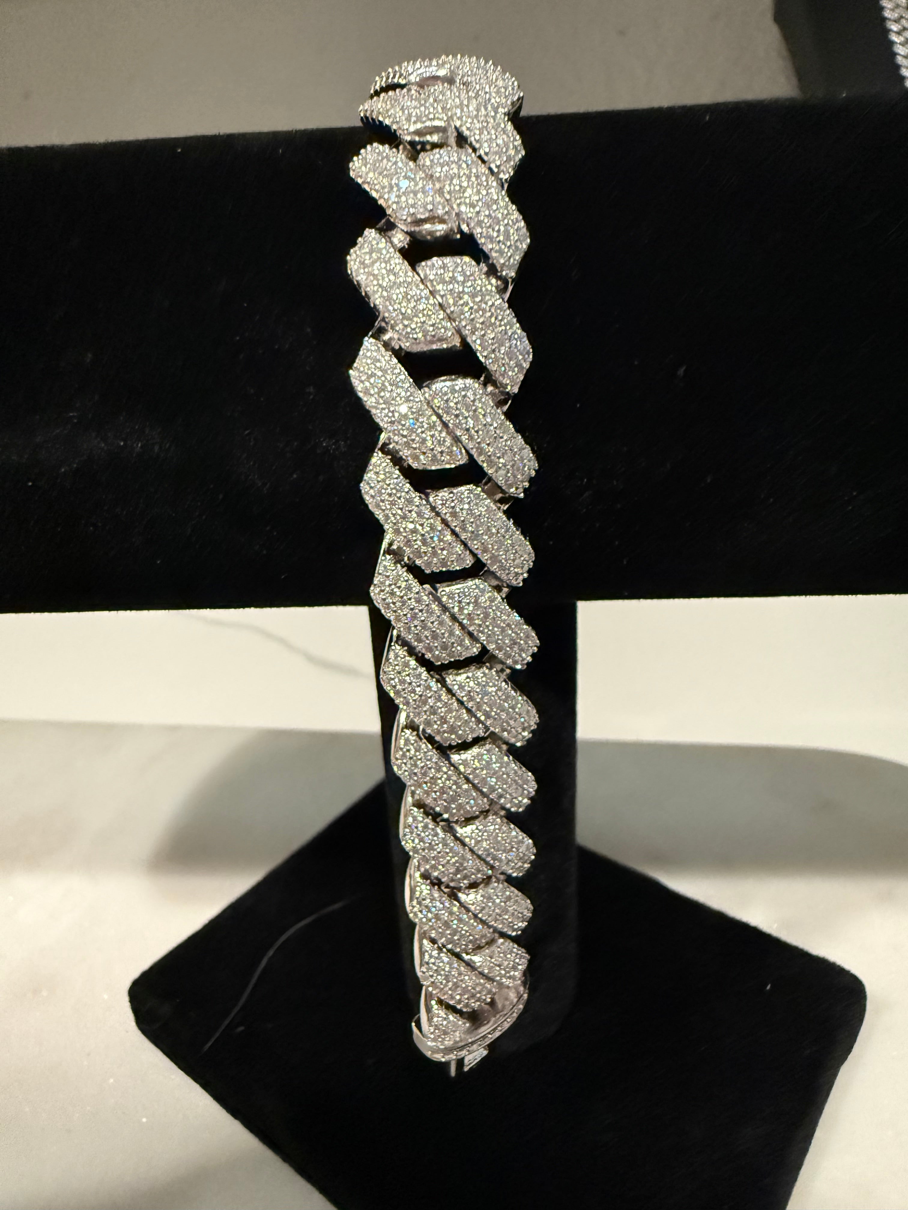 15MM White S925 Sterling Silver Moissanite Diamond Miami Cuban Link Bracelet