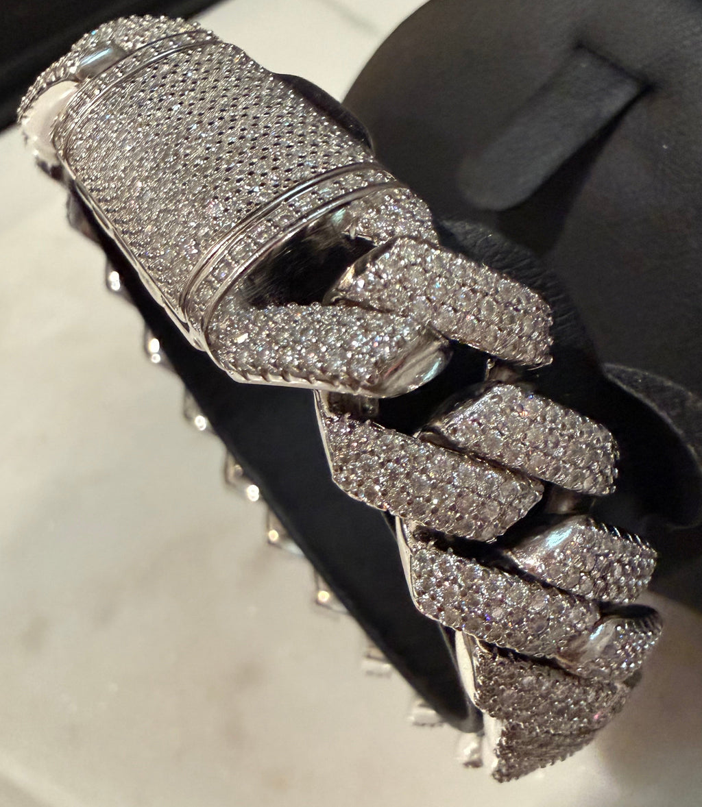 15MM White S925 Sterling Silver Moissanite Diamond Miami Cuban Link Bracelet