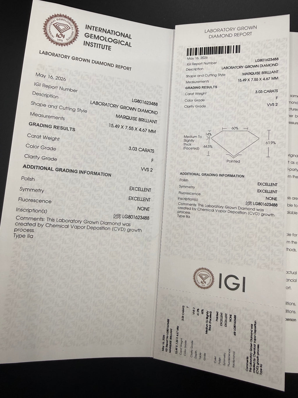 3.03 Carat Marquise Cut Lab-Grown Diamond Ring – IGI Certified