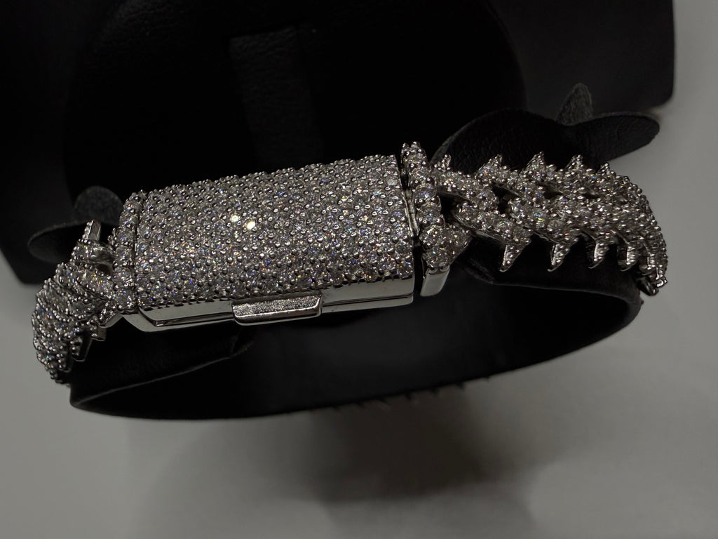 10MM Spike Shaped Moissanite Cuban Link Bracelet – 925 Sterling Silver