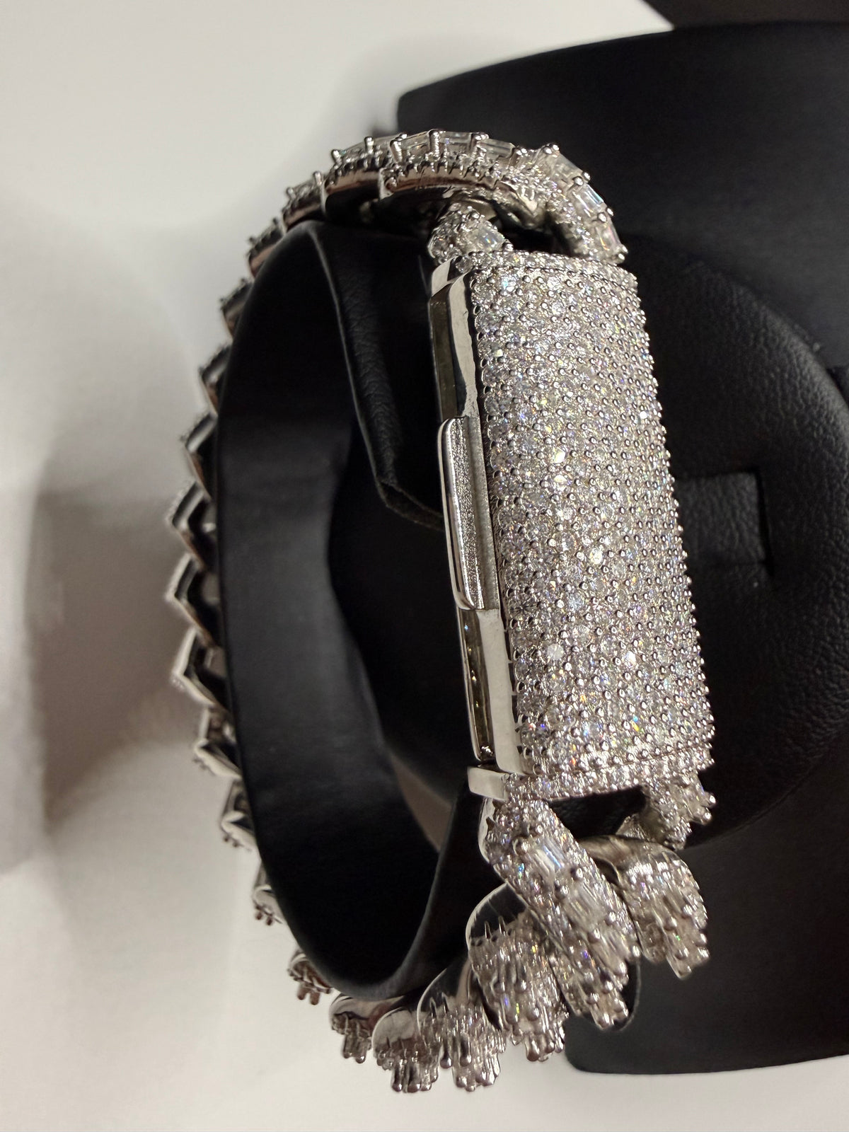 16MM Center Baguette Moissanite Cuban Link Bracelet – 925 Sterling Silver