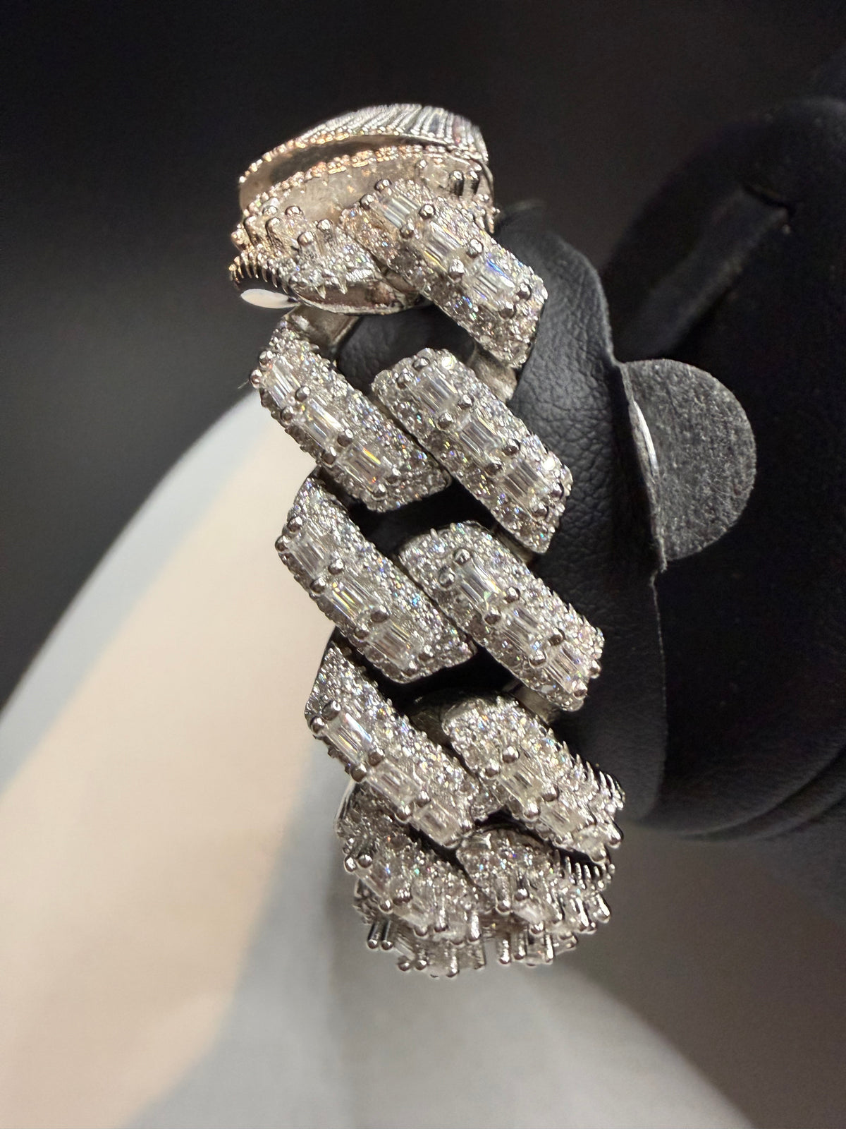 16MM Center Baguette Moissanite Cuban Link Bracelet – 925 Sterling Silver