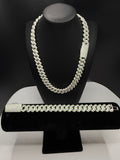 16MM Center Baguette Moissanite Cuban Link Chain & Bracelet Set – 925 Sterling Silver