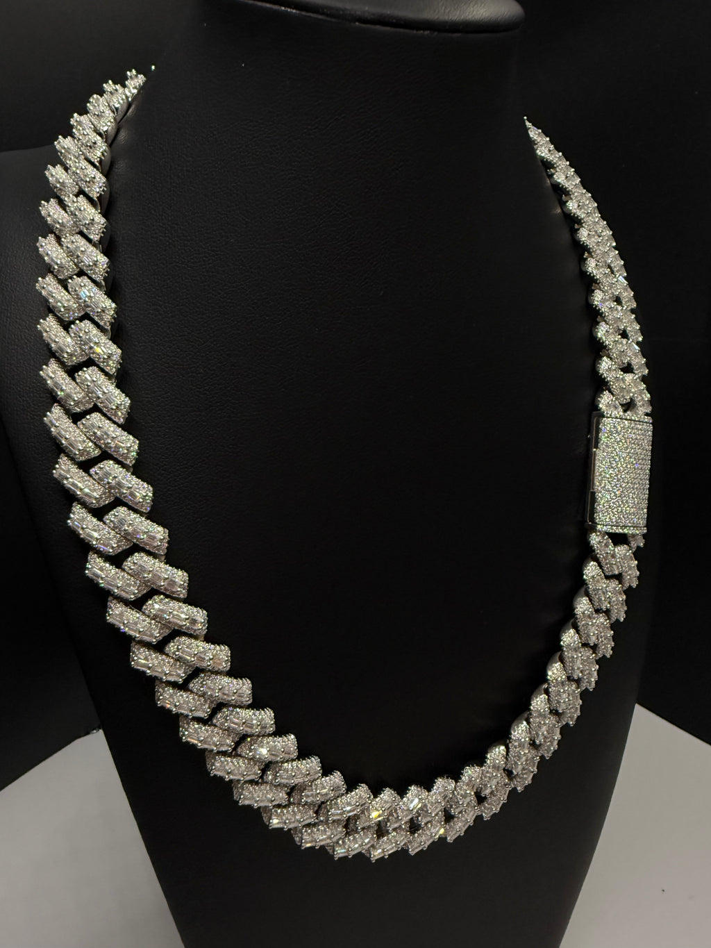 16MM Baguette Moissanite Cuban Link Chain – VVS D-Color, Iced Out, 925 Sterling Silver