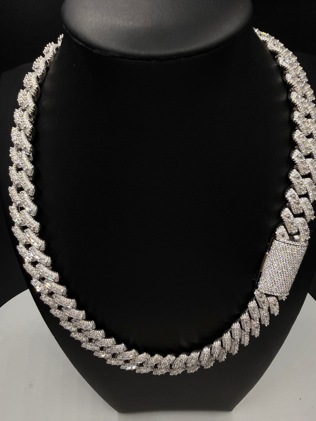 16MM Baguette Moissanite Cuban Link Chain – VVS D-Color, Iced Out, 925 Sterling Silver