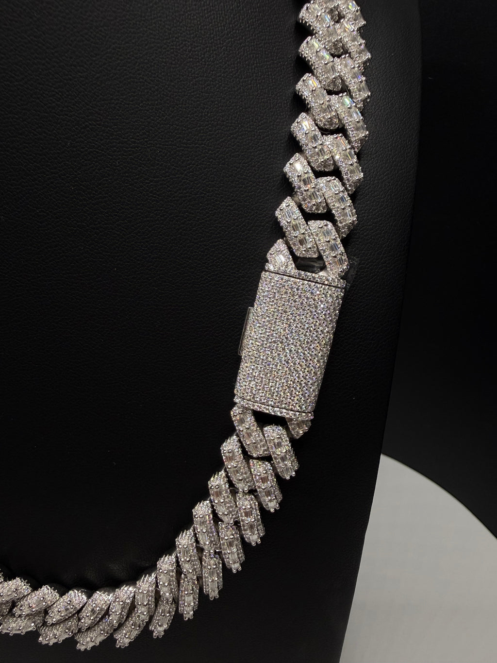 16MM Baguette Moissanite Cuban Link Chain – VVS D-Color, Iced Out, 925 Sterling Silver