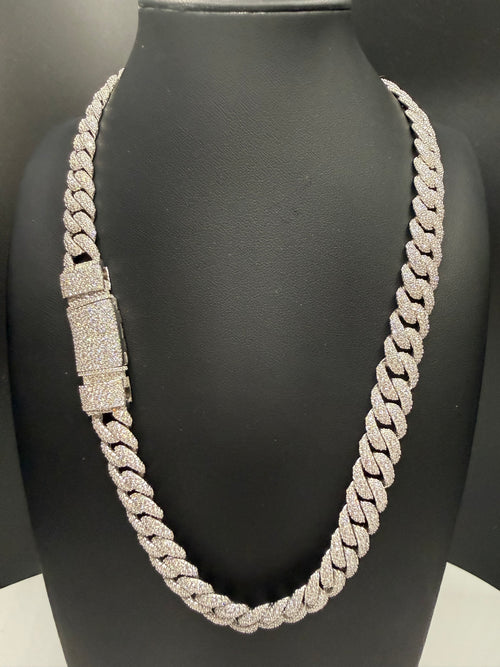12MM Mosaic Cuban Link Chain – 925 Sterling Silver