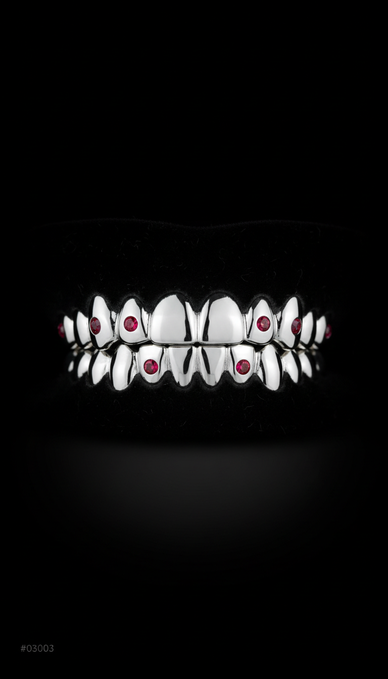 Custom Platinum Grillz With Ruby Accents
