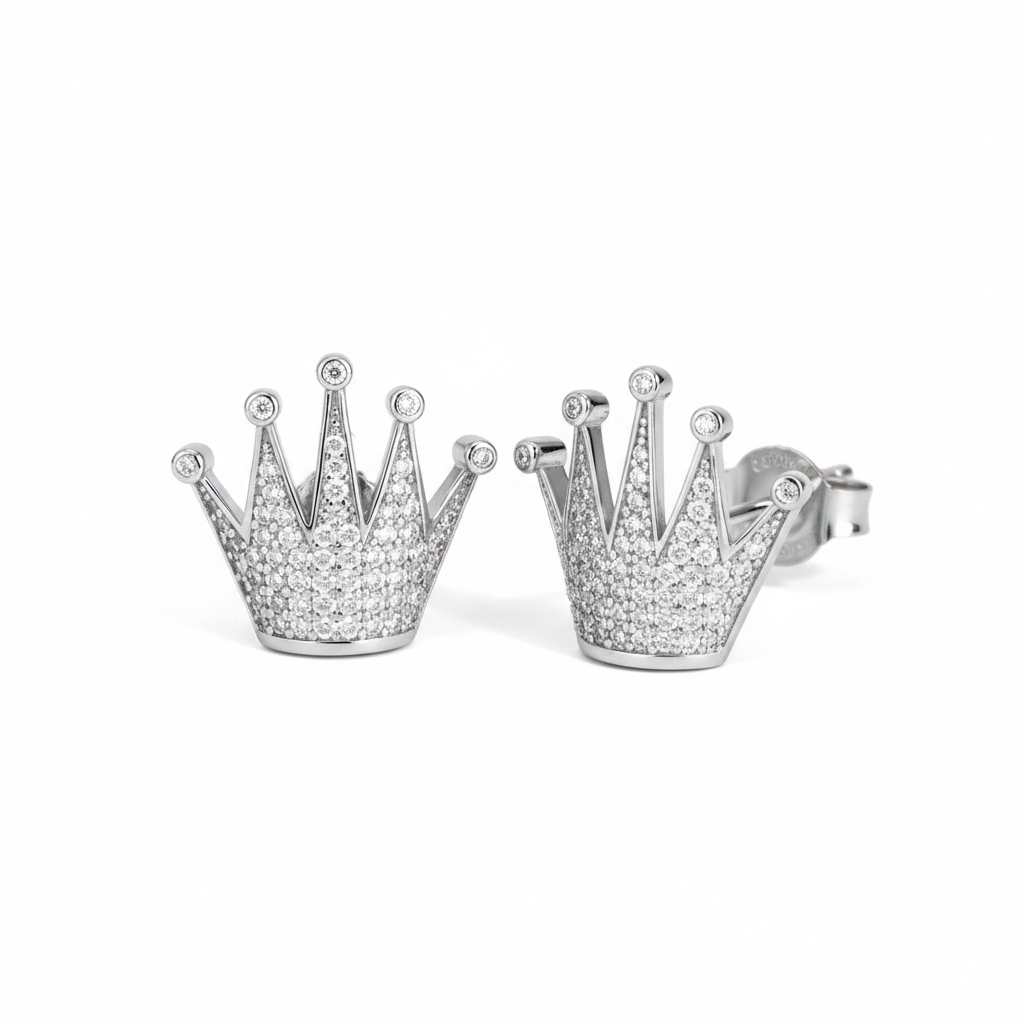 Crown Shape Moissanite Screw Back Stud Earrings – 925 Sterling Silver