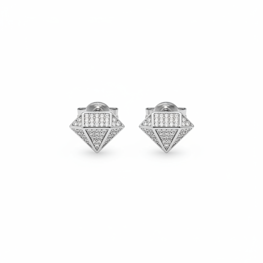 Diamond Shape Moissanite Screw Back Stud Earrings – 925 Sterling Silver
