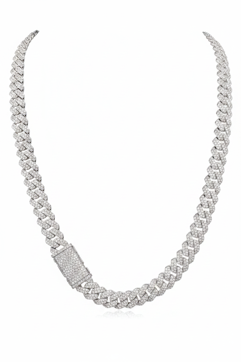 8MM Double Row Moissanite Cuban Link Chain on white background