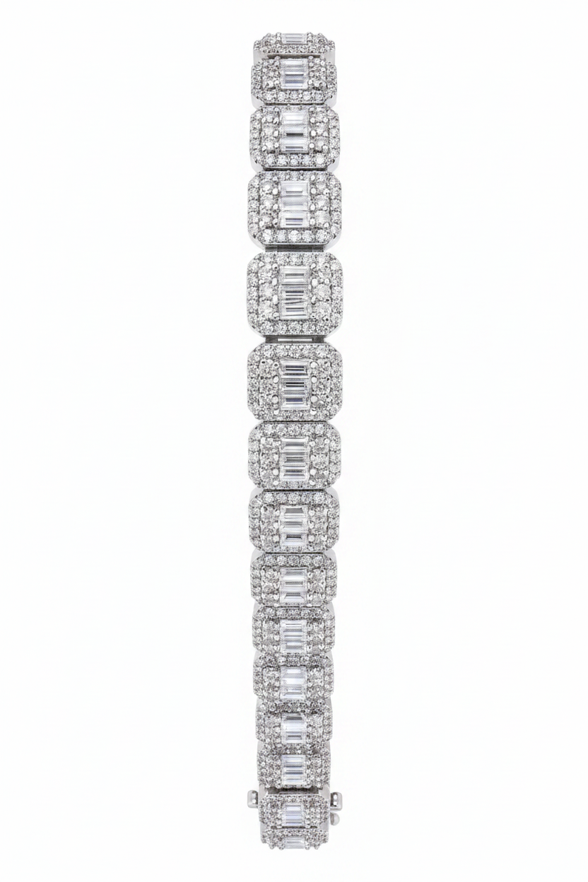 9MM Baguette Cluster Moissanite Bracelet on white background