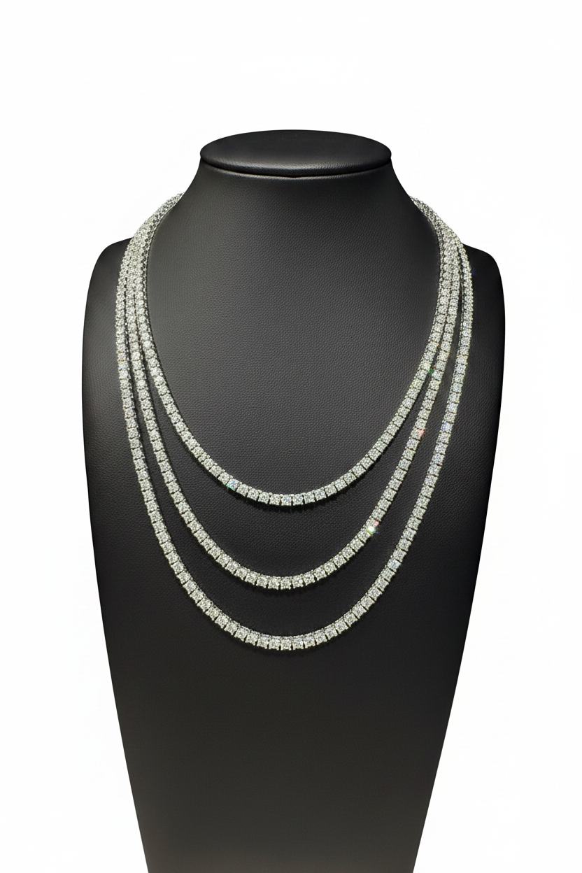 3MM Round Cut Moissanite Tennis Chain on white background