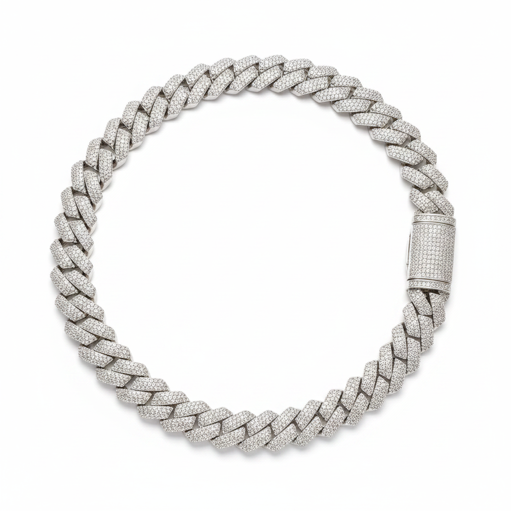 15MM Miami Cuban Link Moissanite Chain on white background