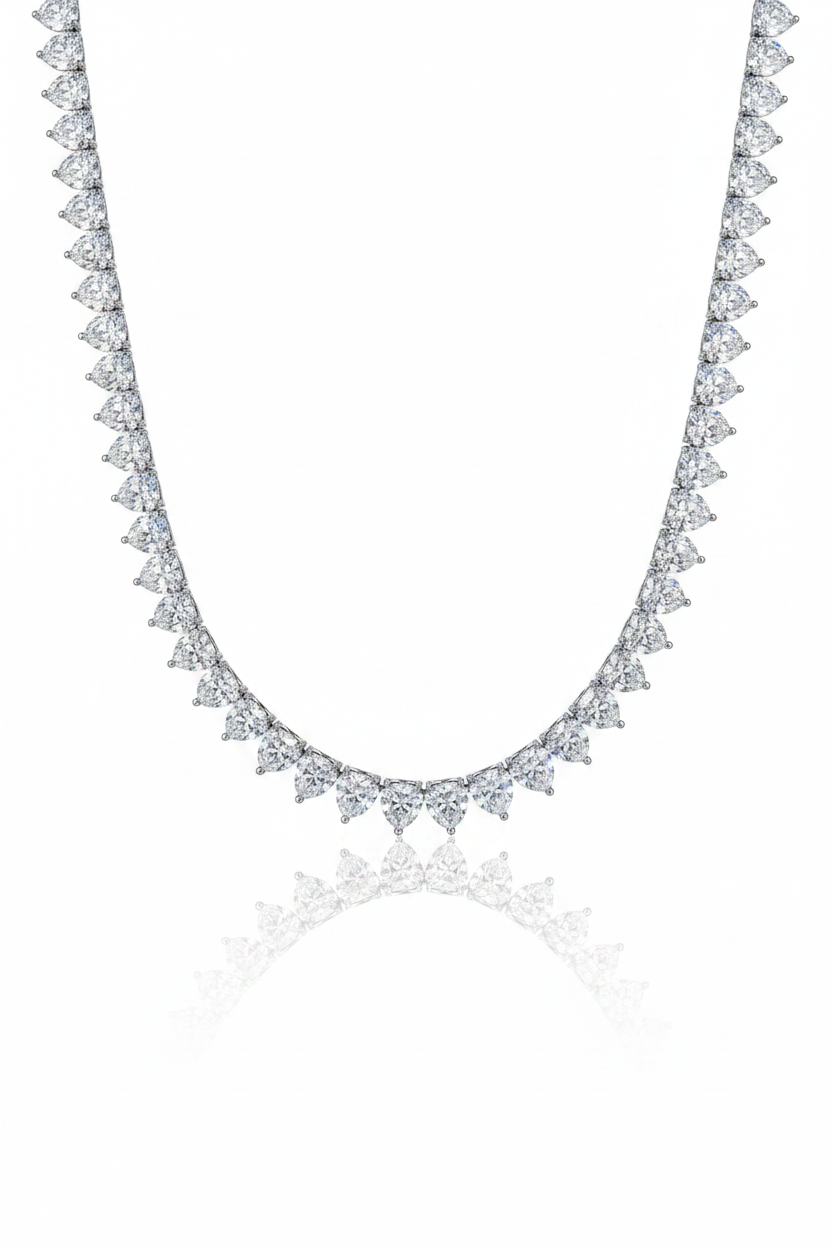 6MM Heart Cut Moissanite Tennis Necklace on white background
