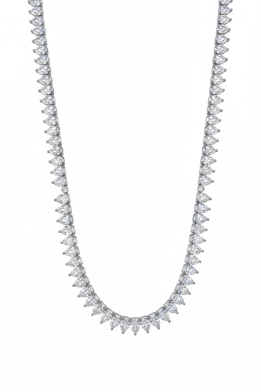 6MM Pear Cut Moissanite Tennis Necklace on white background