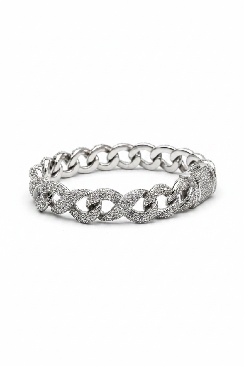 10MM Infinity Moissanite Cuban Link Bracelet on white background