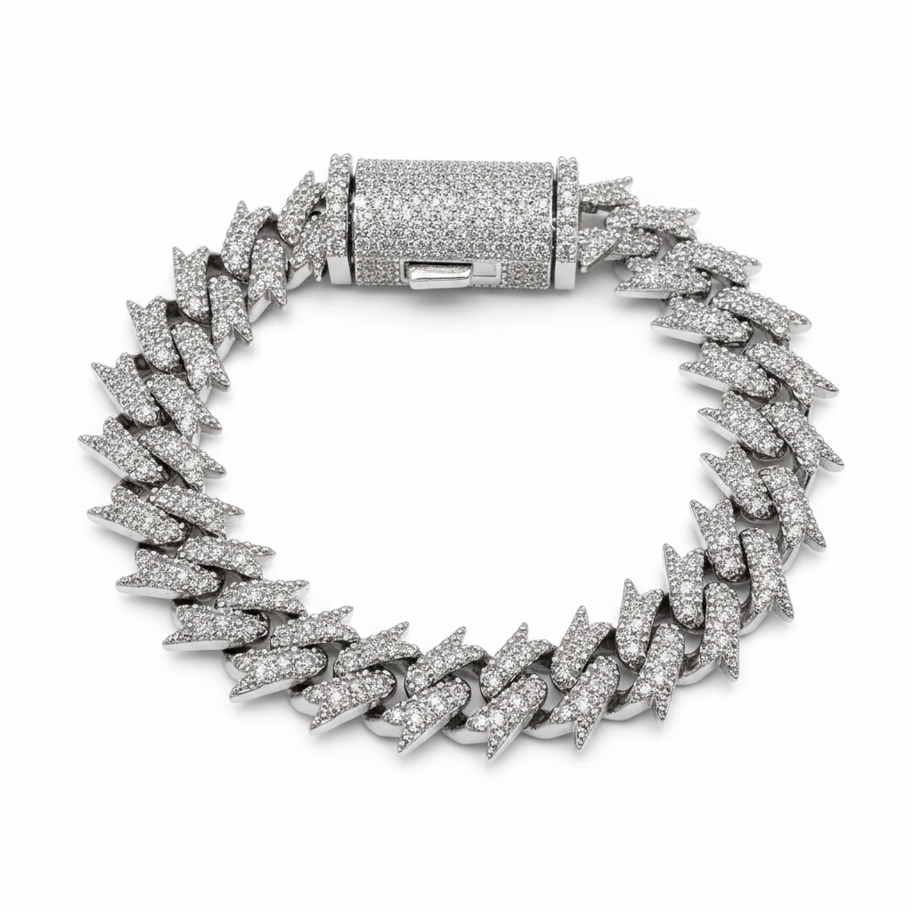 10MM Spike Moissanite Cuban Link Bracelet on white background