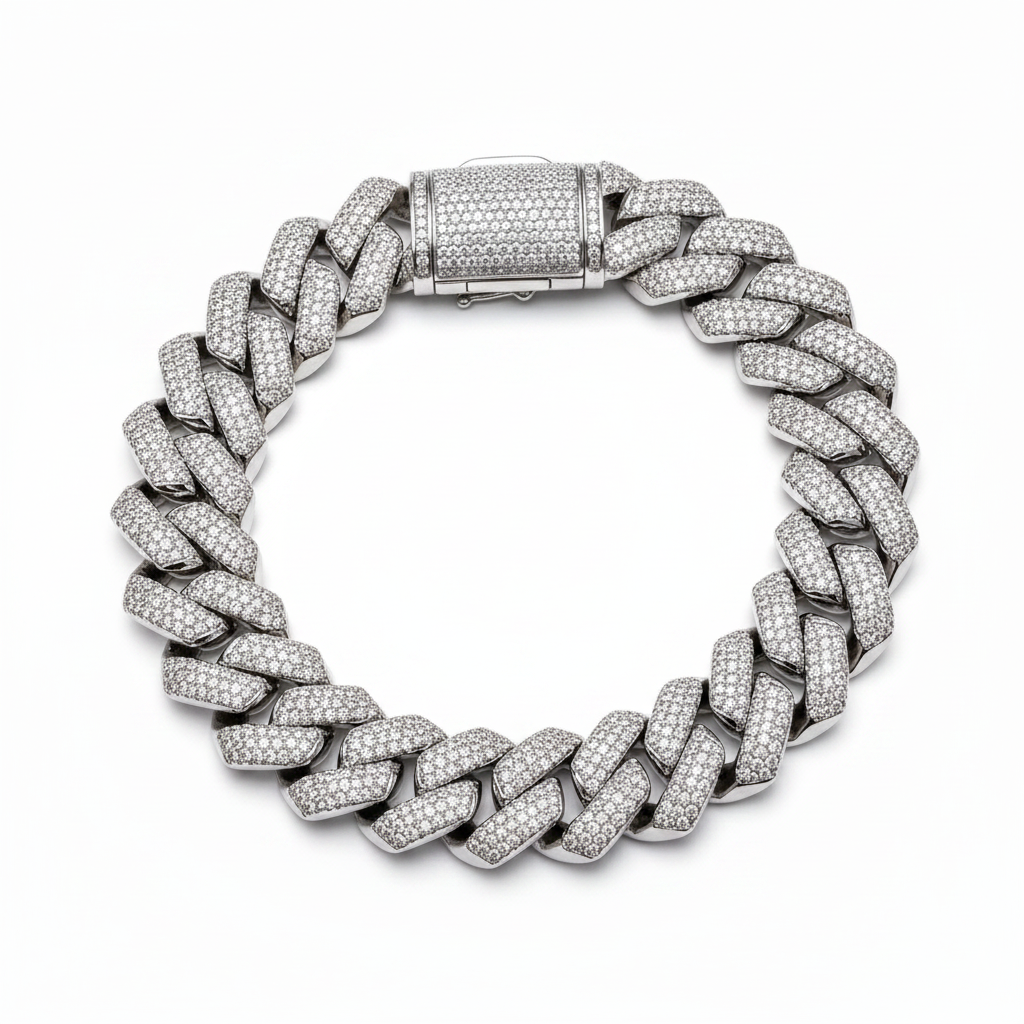 15MM Miami Cuban Link Moissanite Bracelet on white background
