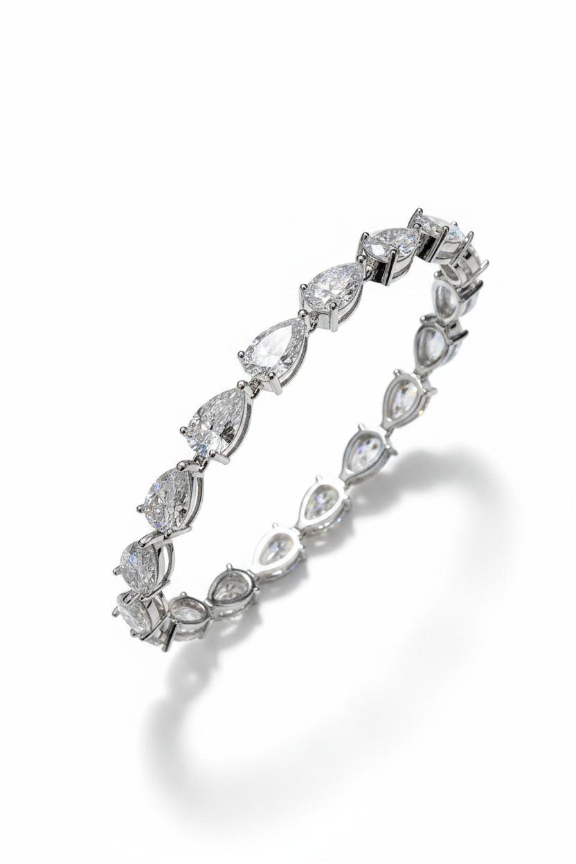 Single Pear Cut Moissanite Tennis Bracelet on white background