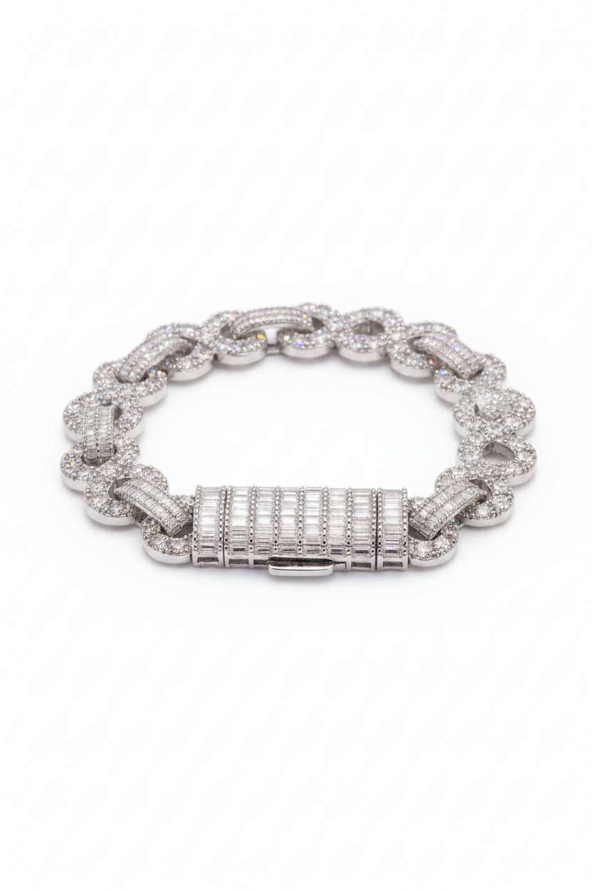 13MM Baguette Figure-8 Infinity Moissanite Cuban Bracelet on white background