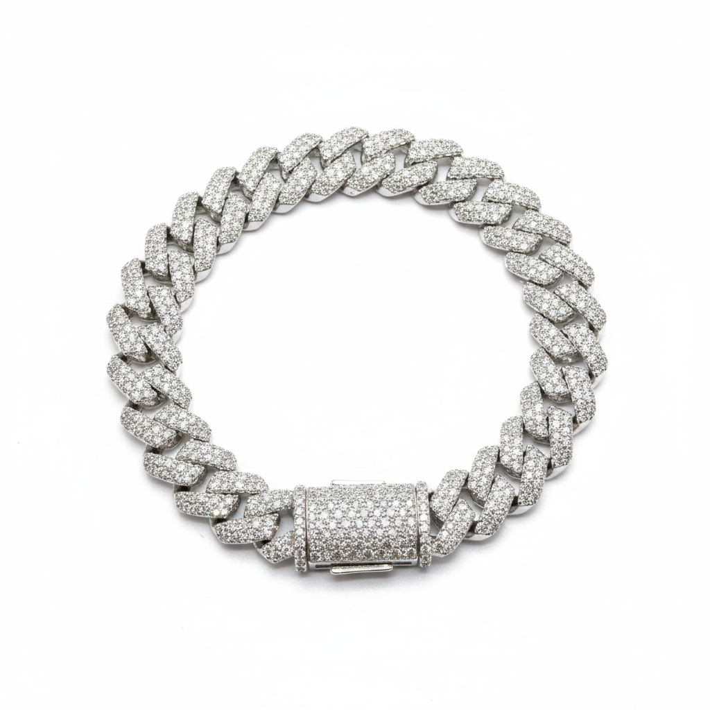 8MM Double Row Moissanite Cuban Link Bracelet on white background