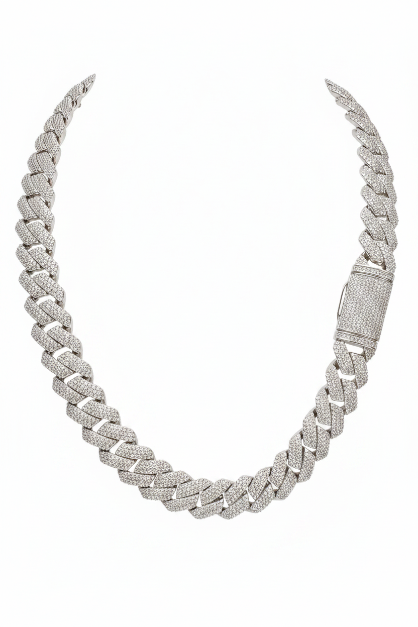 15MM Miami Cuban Link Moissanite Chain on white background