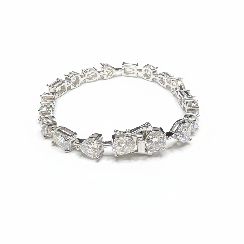 Round Oval Heart Emerald Cut Mix Moissanite Tennis Bracelet – 925 Sterling Silver