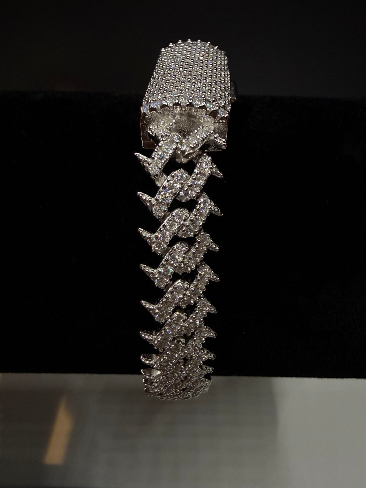 10MM Spike Shaped Moissanite Cuban Link Bracelet – 925 Sterling Silver